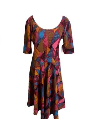 LuLaRoe Dress Sz L NICOLE Geometric Print A-Line/Fit&Flare Mid Length Sleeves